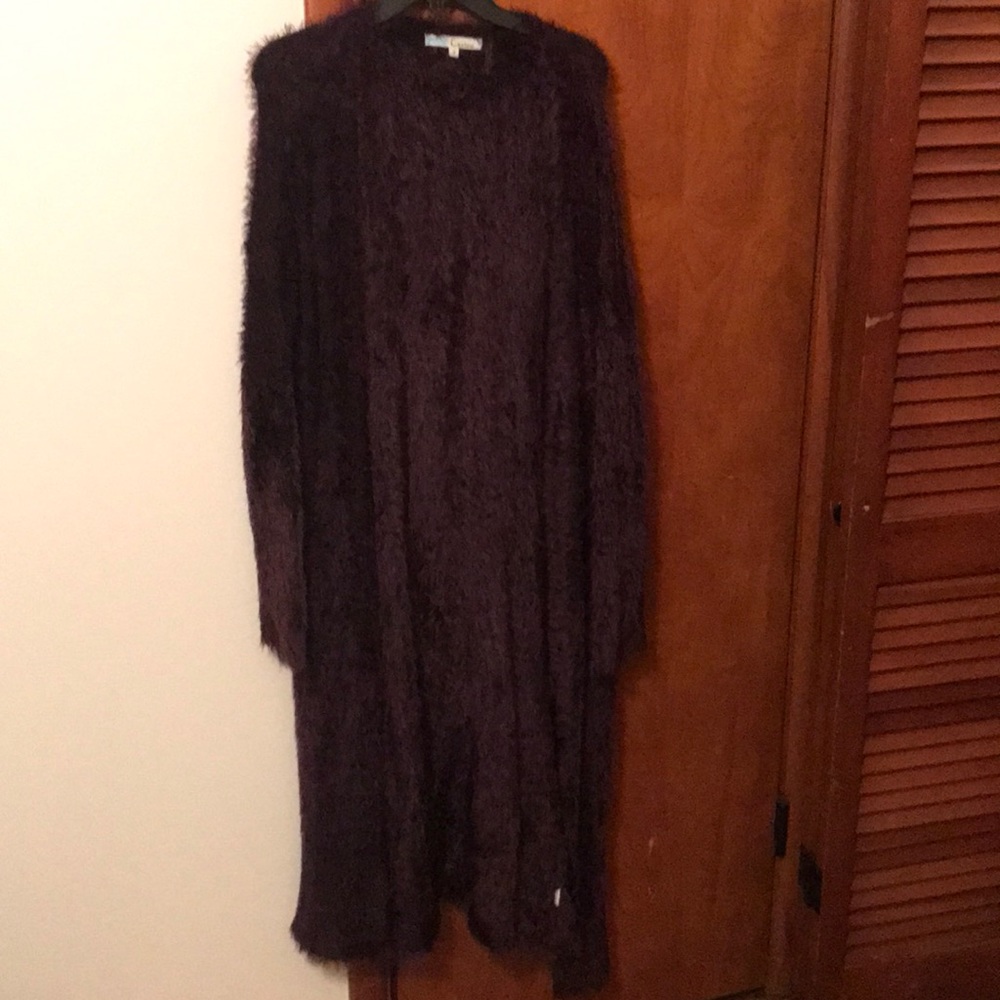 Loooong fuzzy purple coat